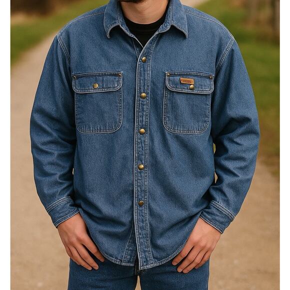 Carhartt Other - Vtg Carhartt Y2K Jacket Men Sz S Blue Denim Fleece Lined Shacket Work Unisex EC